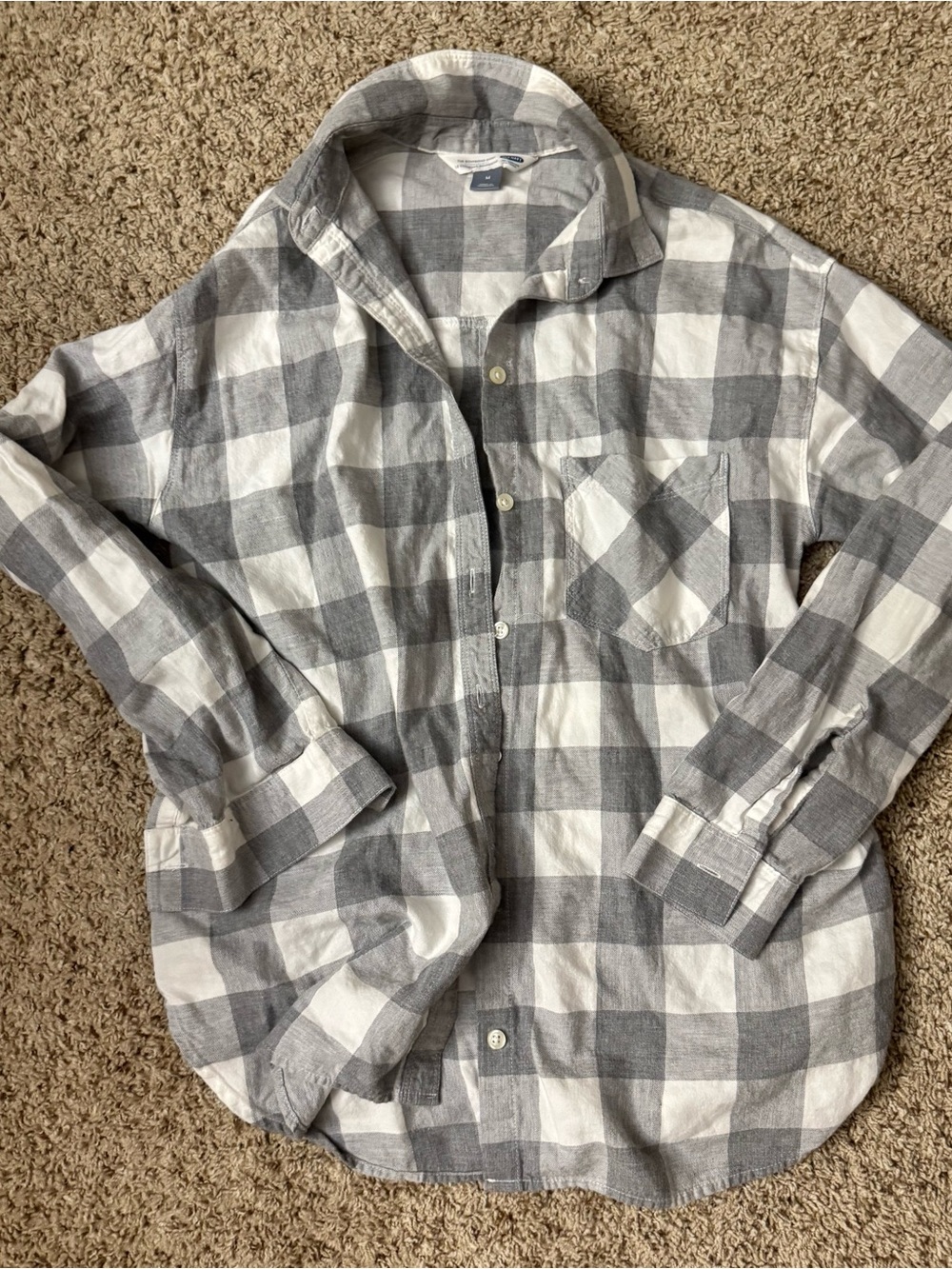 Womens Old Navy Gray and White Plaid “Boyfriend” Button-Up Shirt